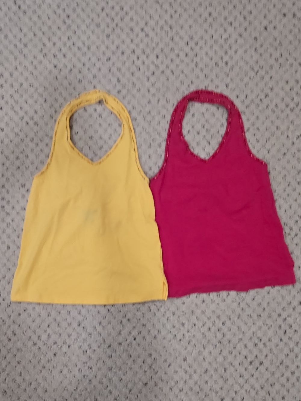 Lands' End Girls Yellow + Pink Racerback Tank Top Set With Beaded Neckline